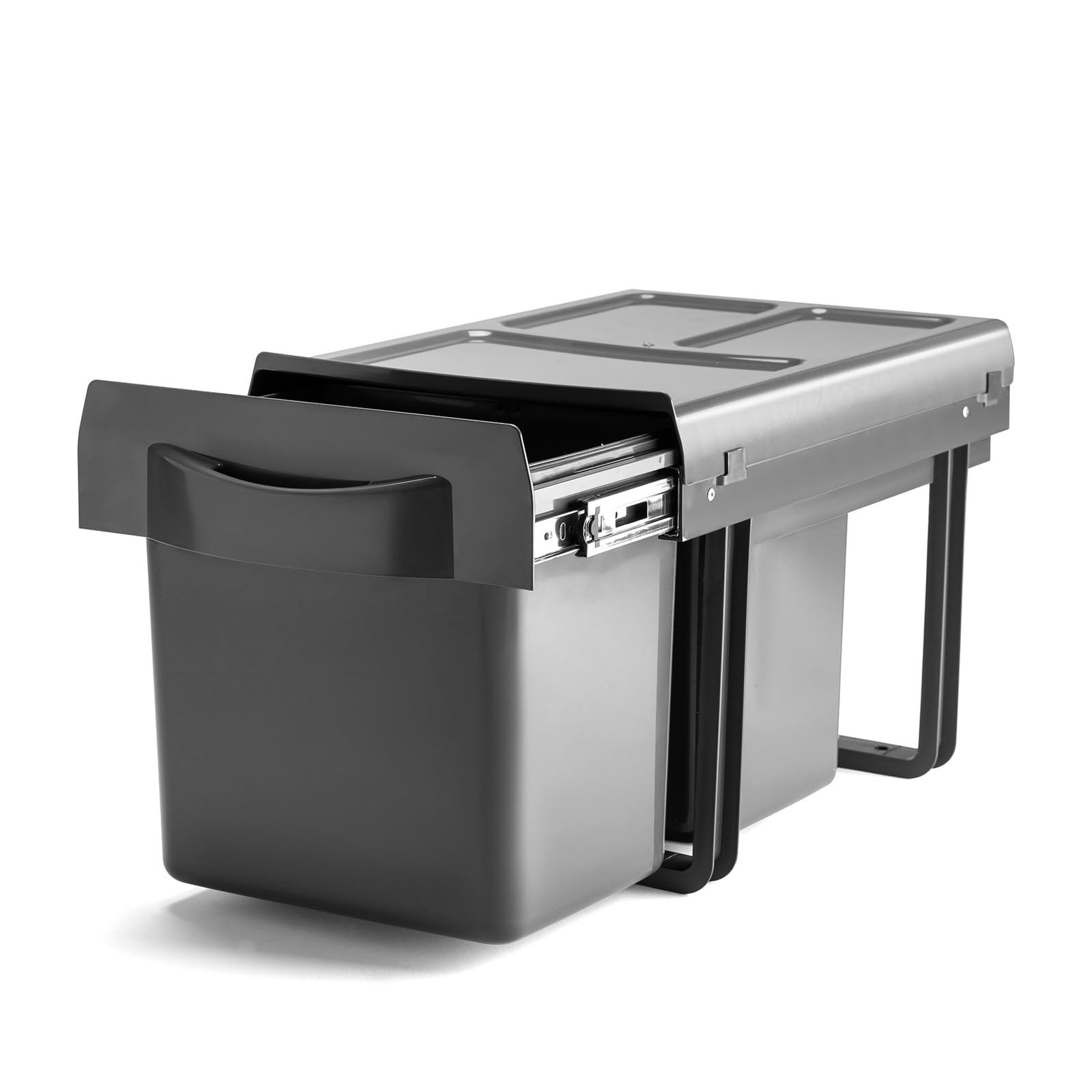 VERDU - Cubos de basura de reciclaje 2x16L Antracita con Sistema de Extracción Total, Fácil Instalación para Modulos de 400mm mínimo, Apertura suave- Cubo Basura Extraible Bajo Fregadero