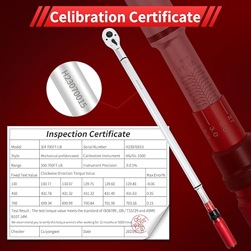 Image of Hairich 3 /4-Inch Drive Click Torque Wrench, Dual-Direction Adjustable 48 tooth 100-700ft.lb /136-949Nm, Professional Inch Pound Torque Wrench, for Maintenance Tool and Product Assembly