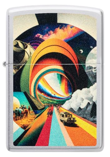 Image of Zippo Trippy Travel Design Satin Chrome,Windproof Pocket Lighter, Without Fuel and Gas