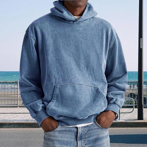 Mens Acid Wash Oversized Pullover Casual Fashion Hoodies Sweatshirts Vintage Streetwear Hoodies with Kangaroo Pocket2