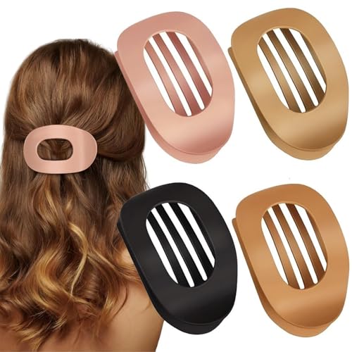 VivaSmile 4 PCS Flat Hair Clips for Women, Curved Design Duckbill Hair Clips for Lying, Driving - Matte Strong Hold Hair Claw Clips for Thin, Thick Hair, Hair Accessories for Women and Girls (Dark)