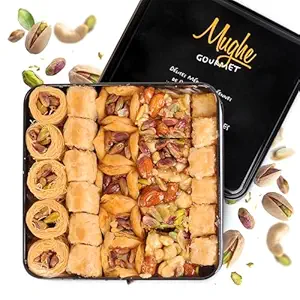 Mughe Gourmet Luxury Baklava Gift Box, 750g Assorted Turkish Pastry Sweets in Metal Tin