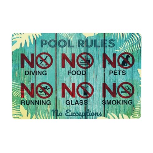 Pool Rules Decorative Sign, No Diving Food Smoking Glass Sign Pool Rules Signs Warning Sign Retro Aluminum Sign Metal Tin Sign Vintage Style Funny Pool Signs Wall Decor Art 12 X 8 Inches