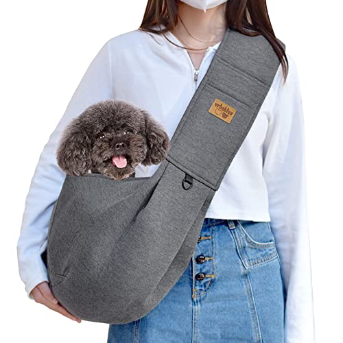 Vrbabies Hundetragetasche, Hundetasche für Kleine Hunde Haustier mit Verstellbare Breite Trägern, Tragetasche Hund Für Kleine bis 7.5kg für Metro Spaziergang im Freien und Ausflüge(dunkelgrau) Cover