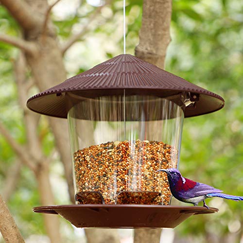 FORUP Panorama Bird Feeder, Hanging Wild Bird Feeder with Round Shaped Roof, Gazebo Bird Feeder for Outside Garden Yard Decoration, Brown - Thumbnail 4