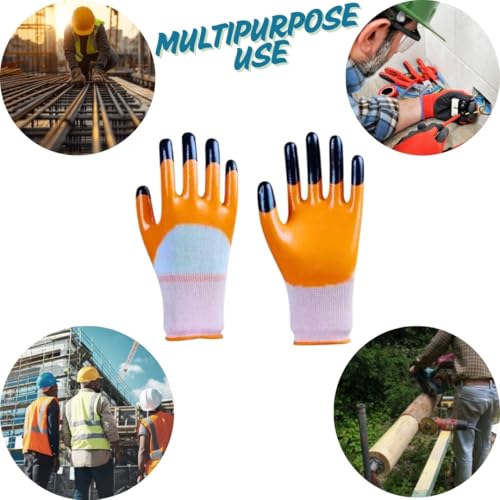 Image of 5Pair Nylon Knitted Latex Rubber Coated Safety Hand Protection Working Gloves For Anti Cut Heat & Fire Resistant Industrial Gloves For Men Women (ORANGE 5PAIR)