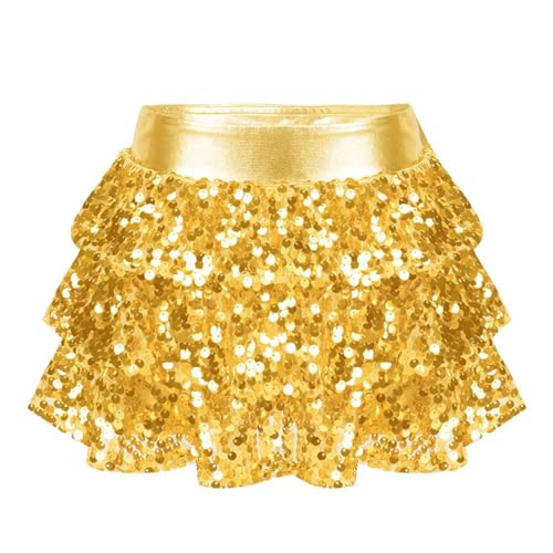 ranrann Enfant Fille Jupe Danse Paillette Jupe Danse Moderne Jazz Tenue Tutu Ballet Brillant Gymnastique Dancewear Type B Or 11-12 Ans
