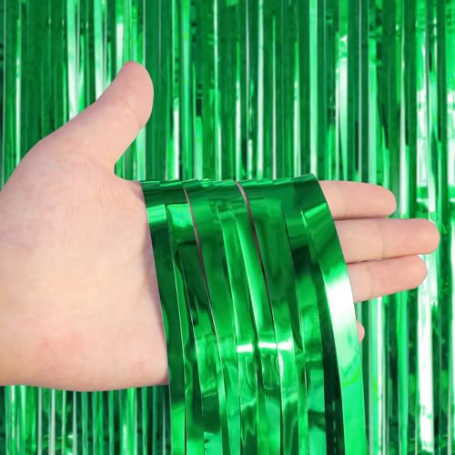 Image of 2 Pack Fringe Curtains Backdrops, Foil Fringe Curtains, Door Streamers for Birthday Wedding Bridal Shower Holiday Graduation Party Decorations, Photo Booth Backdrops, Green