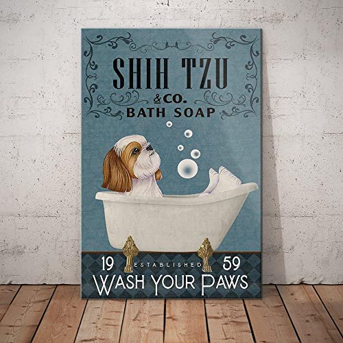 Divertente targa in metallo retrò Shih Tzu Bath Soap Co rustica decorazione per la casa carino cane decorazione da parete per camera da letto bagno ufficio uomo grotta fattoria bar caffetteria