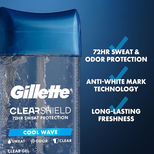 Image of Gillette Antiperspirant and Deodorant for Men, 72hr Sweat & Odor Protection, Long Lasting Freshness, Anti-White Mark Technology, Clear Gel, Cool Wave Scent, 0.5 oz
