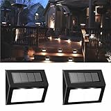 TFTEK Solar Fence Lights Outdoor, Waterproof Deck Pathway Yard Lamp, Stainless Steel, 2 Pack, Black Metal case, White Light