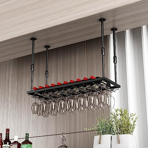 Étagère de décoration de plafond en fer et range-bouteilles chic