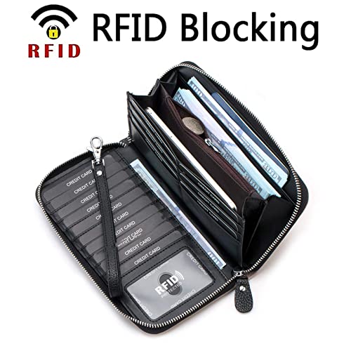 Womens Wallet RFID Blocking Genuine Leather Multi Credit Card Large Capacity Zip Around Clutch Travel Purse Wristlet2