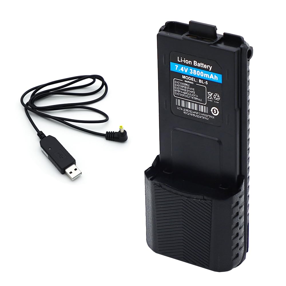 Batteria agli ioni di litio da 7,4 V, 3800 mAh, per radio Baofeng UV-5R UV-5R+ RD-5R BF-F8HP | Compatibile con Walkie Talkie DM-5R, BL-5, ricaricabile, grande capacità, caricatore USB incluso