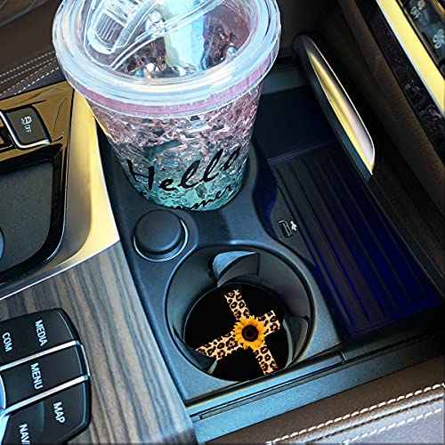 Car Coasters 2 Pack, Small 2.56" Absorbent Ceramic Coaster for Car, Keep Cup Holders Clean and Dry, Auto Coasters Set for Women Men Cup Holder, Leopard Print Cross with Sunflower Style Car Coasters - image 3