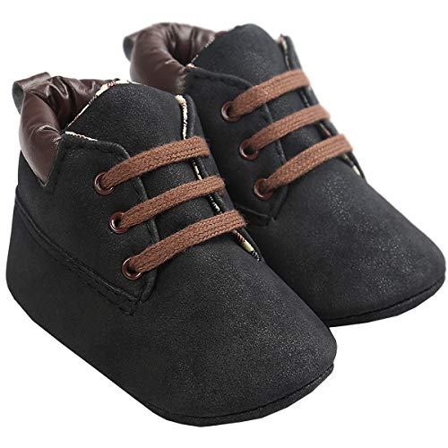 Newborn Baby Boys Suede/Leather High-top Sneaker Premium Soft Sole Infant Prewalker Toddler Shoes (6-12 M, Black)