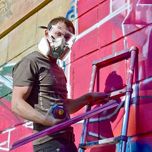 Prassia Atemschutzmaske, Gasmaske mit Filter Staubmasken Atemschutz Feinstaub Atemschutzmaske Lackierer 12 Filtrierbare Wattepads,Wiederverwendbare Vollmaske für Farbspritz,Graffiti,Lackier - Image 7