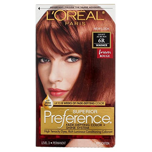 warm auburn hair dye - L'Oreal Superior Preference, 6R Light Auburn, Warmer 1 ea (Pack of 2)