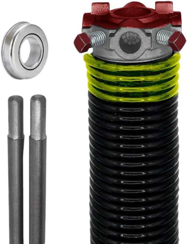 Garage Door Torsion Spring (207 x 1.75 x 24) | 1 Steel Bearing + Pair of Winding Bars | Right Hand Wound Replacement (Left Side) (Cone Color: Red)