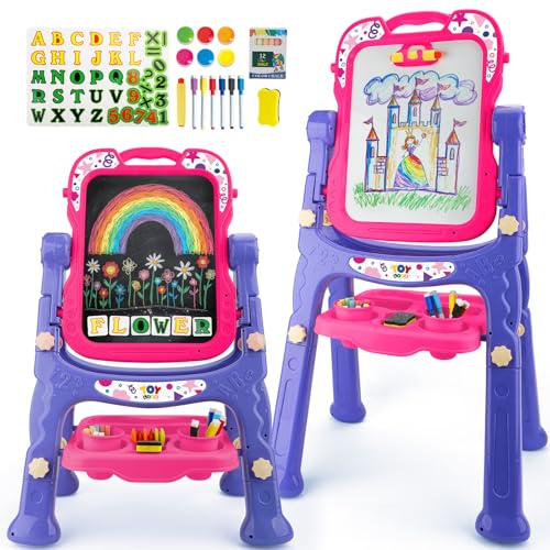 STEAM Life 4-in-1 Double-Sided Kids Art Easel Adjustable Pink & Purple