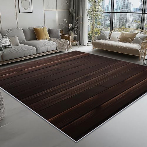 Alfombra de área Marrón, para la decoración del Pasillo Alfombras 100 x 150 cm Interiores Antideslizantes Textura de Madera Bloque de Color Simple Pelo Corto Lavables Alfombras de Sala de Estar