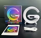 Reloj Despertador LED con Carga Inalámbrica, Luz Ambiental RGB, Altavoz Bluetooth y Pantalla Digital, Ideal para Mesita de Noche y Oficina Reloj en Forma de G