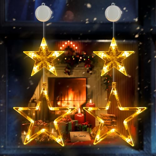 Jixviqi LED Sterne Weihnachtsbeleuchtung, 2 Stück 30 LED Fenster...