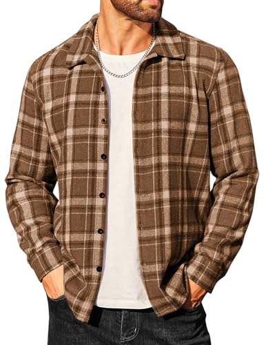COOFANDY Men's Flannel Shirts Casual Button Down Plaid Shirt Jacket Long Sleeve Fleece Shacket