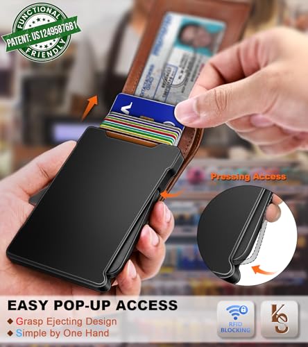 Image of KEMISANT Men Wallet,Slim Wallet Card Case With Magnetic Billfold Flip,Pop-up Access for 12Cards RFID Blocking
