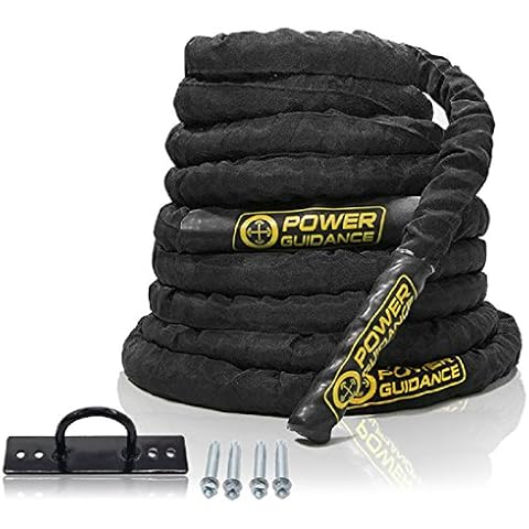 POWER GUIDANCE Battle Rope, 1.5/2 Inch Diameter Poly Dacron 30, 40, 50Ft Length Exercise Equipment for Home Gym & Outdoor Workout, Battle Rope Anchor Included Cover