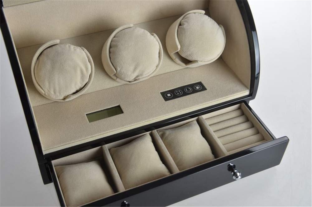 Expositor De Relojes Automáticos para 3+3 Relojes, Caja De Madera Brillante, Enrollador De Relojes De Pulsera, Motor Silencioso con Cajón（D-A）