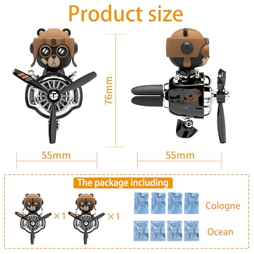 Image of 2Pcs Car Air Fresheners, Cute Bear Pilot Automotive Air Outlet Creative Car Perfume Diffuser, Automotive Accessories Air Vent Decoration with 8 Fragrant Tablets (Black 5+Black 5)