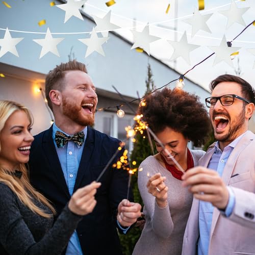 Image of Star Cutouts, 24PCS Metallic Double Printed Paper Stars, 6 Inch Cardboard Decoration for Christmas Wedding Movie Night Bulletin Board Party Supplies, Silver