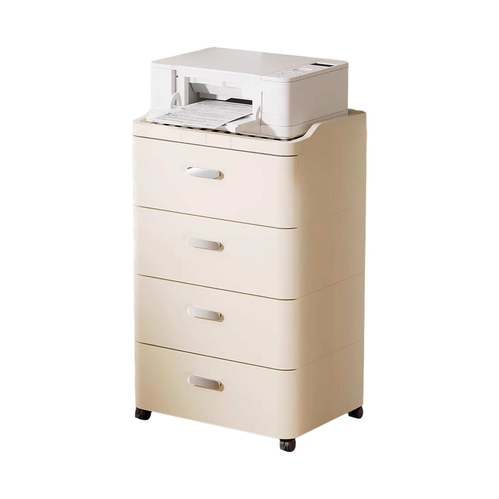 Mesa Impresora Ruedas Material Plástico Soporte Impresora Bajo con Cajones Almacenamiento en Capas Mesa Auxiliar Cocina para Oficina Casa(52 * 40 * 84cm)
