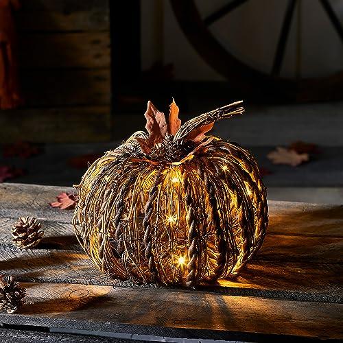 Lights4fun Rattan-Kürbis-batteriebetriebene LED-Dekoration für den Innen- und Außenbereich Halloween Deko – Ansicht 2