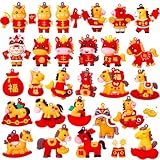 Hollowfly 27 Pcs Chinese New Years Mini Rubber Horse Figurine 2026 Zodiac Animal New Year of The Horse Decorations 27 Styles Festive Keychain Micro Landscape Feng Shui Statues Ornament Party Favors