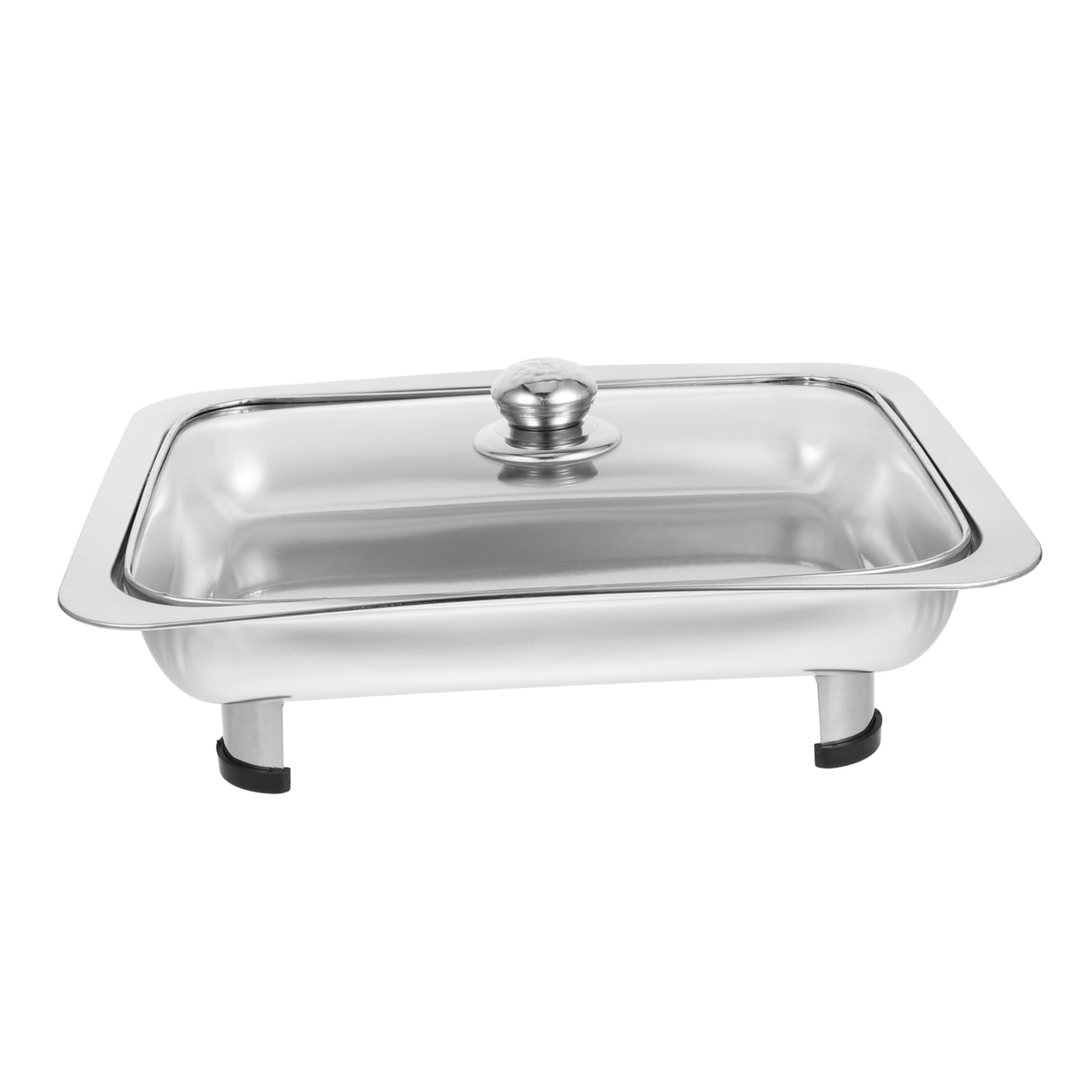 Happyyami Plateau de Buffet Plat Rectangulaire 41x25 Cm Acier Inoxydable avec Couvercle Verre Service Restauration la Cuisine Cantine Professionnel