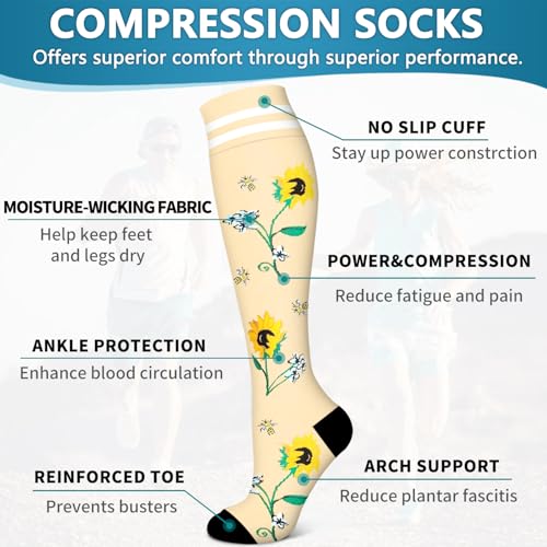 Image of Bluemaple 6 Pack Copper Compression Socks for Women and Men Circulation-Best Support for Medical, Running,Nursing,Athletic