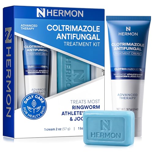 Hermon Clotrimazole Antifungal Treatment Cream & Soap Kit: Antifungal Cream for Athletes Foot, Jock Itch, Ringworm with Anti Fungal Soap - Relieves Itching Burning Cracking - 57g Tube / 113g Bar