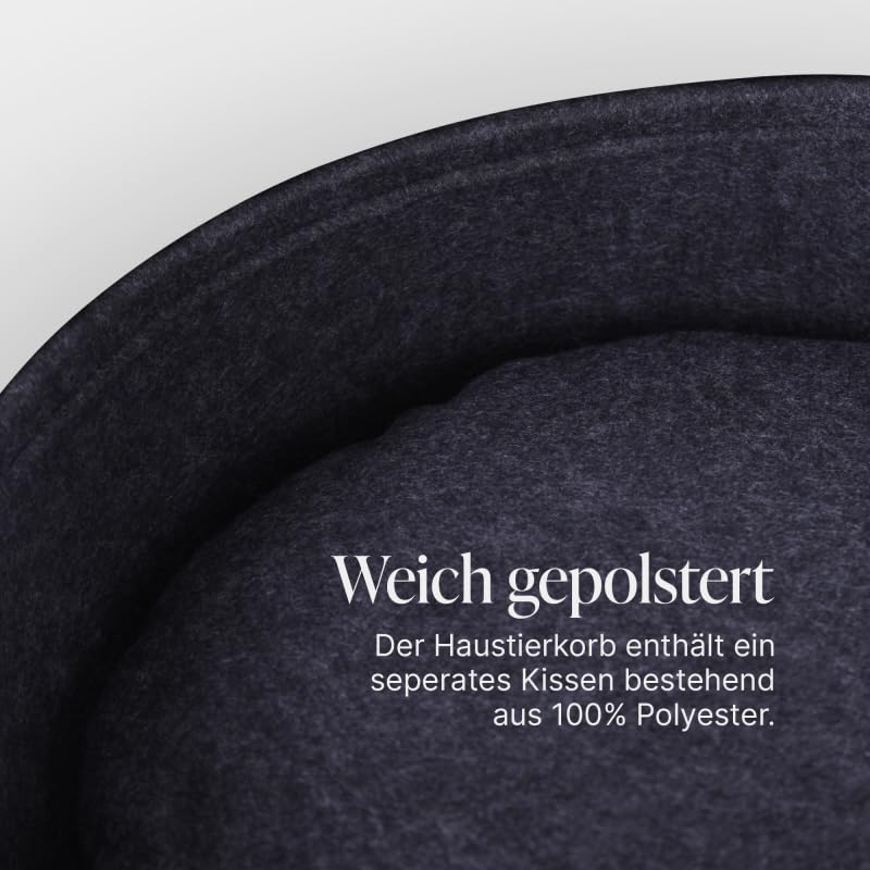 Bestlivings Katzenkorb Ø40cm - inkl. Kissen - Katzenbett Home - Katzenschlafplatz aus Filz rund, Filzbett für Katzen - Haustier Liegeplatz mit Henkel