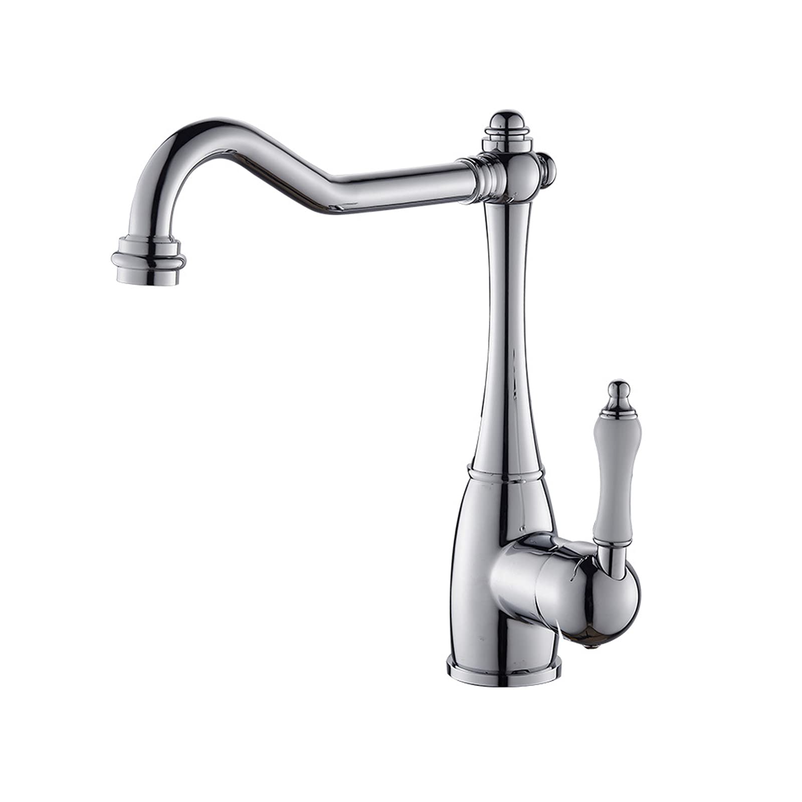 Lmysxaoz Kitchen Sink Mixer Tap, Traditional Faucet Brass Elegant Ceramic Single Lever Monobloc Swivel Spout Chrome