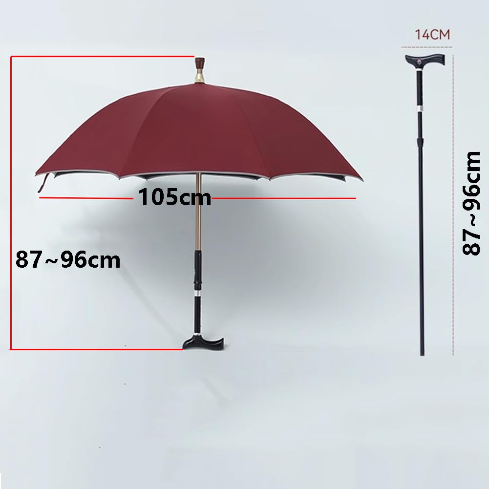Parasol laski spacerowej 2 w 1, z regulacją wysokości, przenośne laski do chodzenia, parasol, antypoślizgowy, wiatroszczelny, wielofunkcyjny parasol