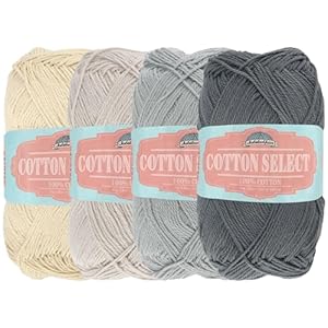 JubileeYarn Cotton Select Yarn – Sport Weight – 50g/Skein – Shades of Grey – 4 Skeins