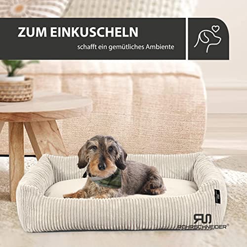Rohrschneider Hundebett waschbar für kleine und mittelgroße Hunde mit Hundekissen Cord beige (ca. 70x50 cm) inkl. Gassibeutel