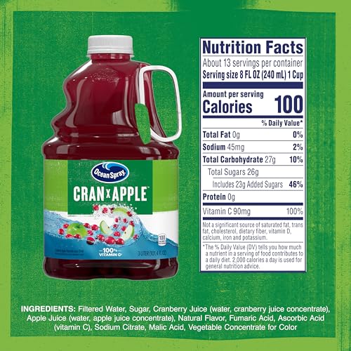 Image of Ocean Spray Cran-Apple Cranberry Apple Juice Drink, 101.4 Fl Oz Bottle (Pack of 1)