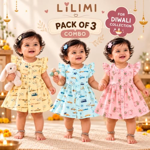 Image of Lilimi Toddler Baby Girl Cotton Muslin Dress, Breathable Flutter Sleeve Button-Front Cute Frocks