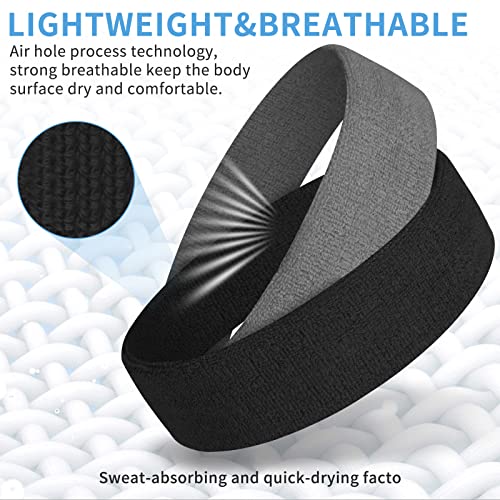 ChezMax 6PCS Moisture Wicking Headbands and Sweatbands for Men's Sports, Tennis, Basketball, Running, Working, Gym