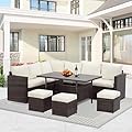 Solaste 7 Piece Patio Furniture Set, All Weather Wicker Patio Conversation Sets with Cushion Seat & Pillows, Outdoor Dining Set, Patio Furniture Outdoor Sectional, Brown