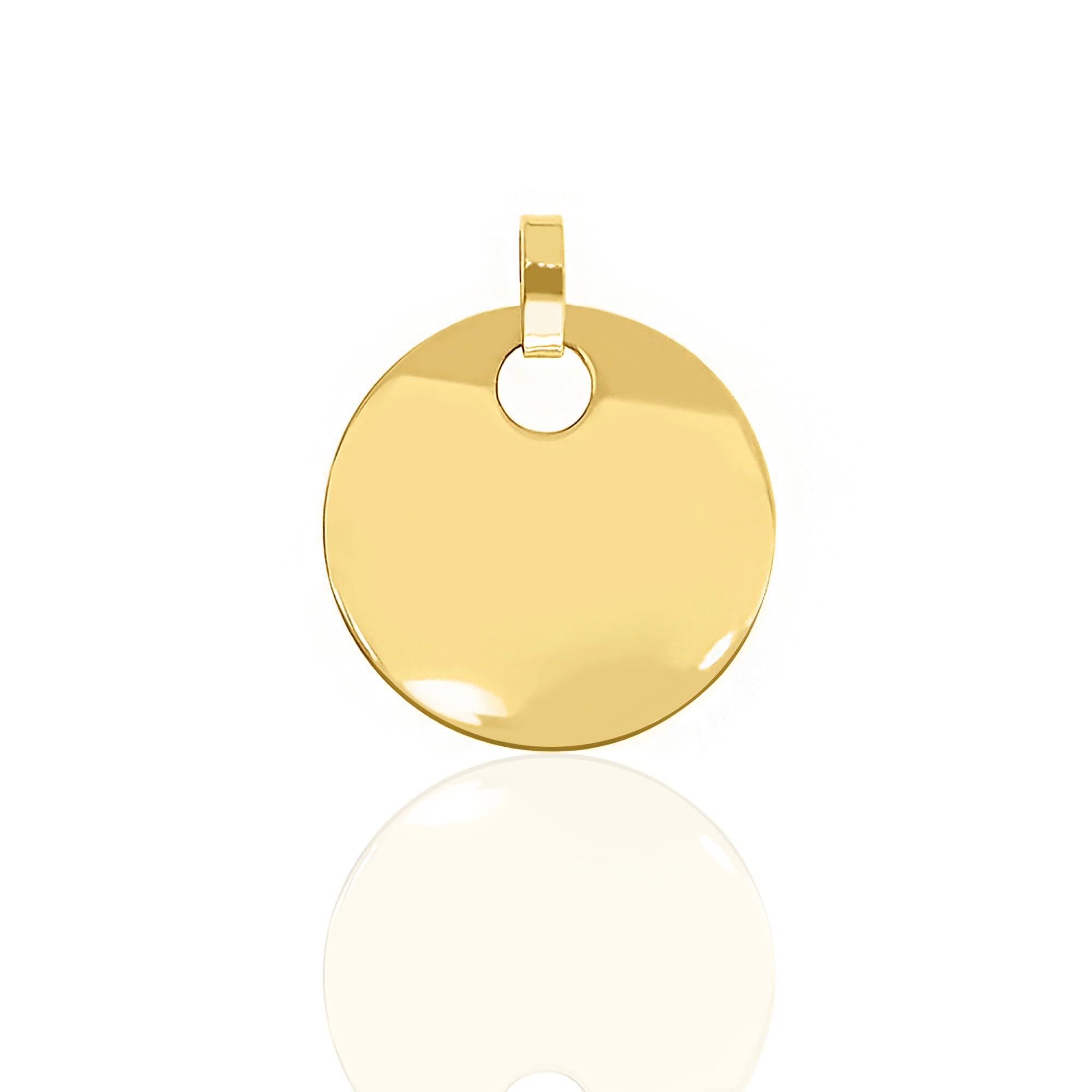 forme di Lucchetta - 14 Karat Gold runden Anhänger Gravurplatte, 16mm Medaille, Echtes Gold Charm für Mädchen Kind ideal für Armbänder und Ketten (bis zu 4mm) | 16mm Medaille, Echtes Gold Charm für Mädchen Kind ideal für Armbänder und Ketten (bis zu 4mm)