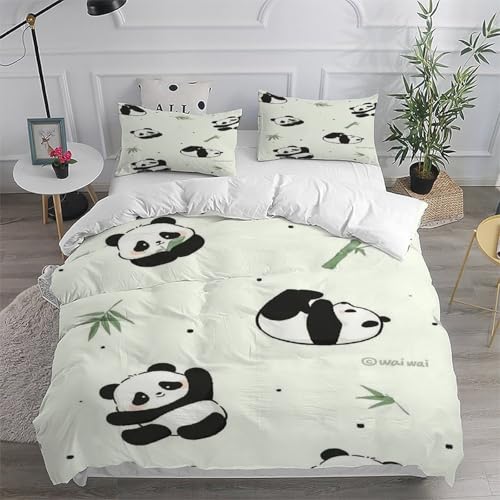 Housse de couette panda 3d microfibre 260x220 cm avec taies d'oreiller